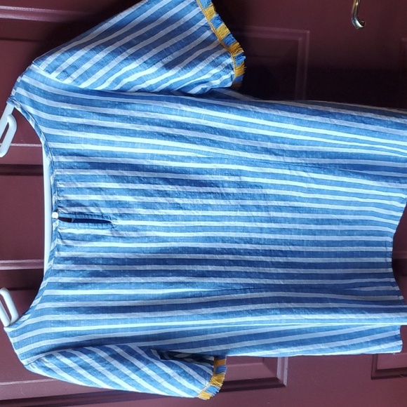 Talbots Blue and White Striped Garment P2p 21 Fringe On Sleeves - Picture 7 of 7